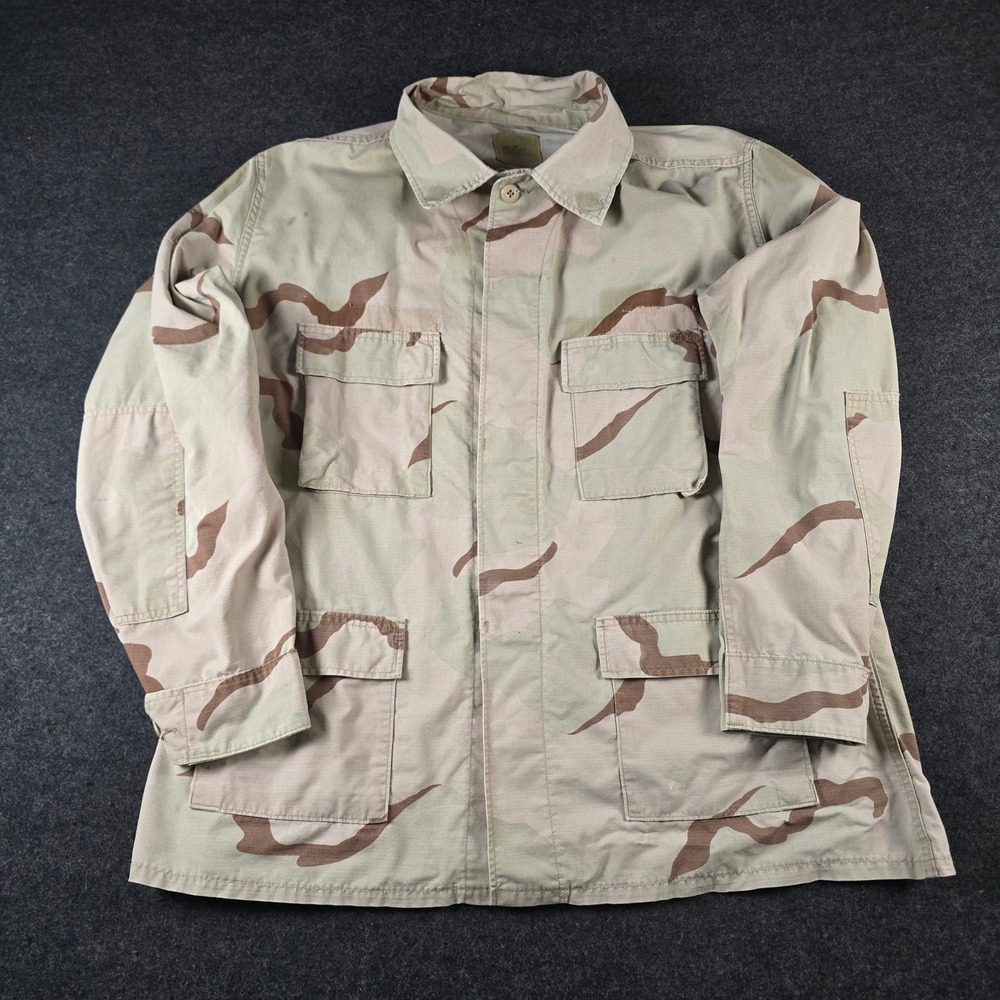 90s Desert Camouflage Combat Coat 3 Color Camo BDU Jacket Ripstop Men's XL Long